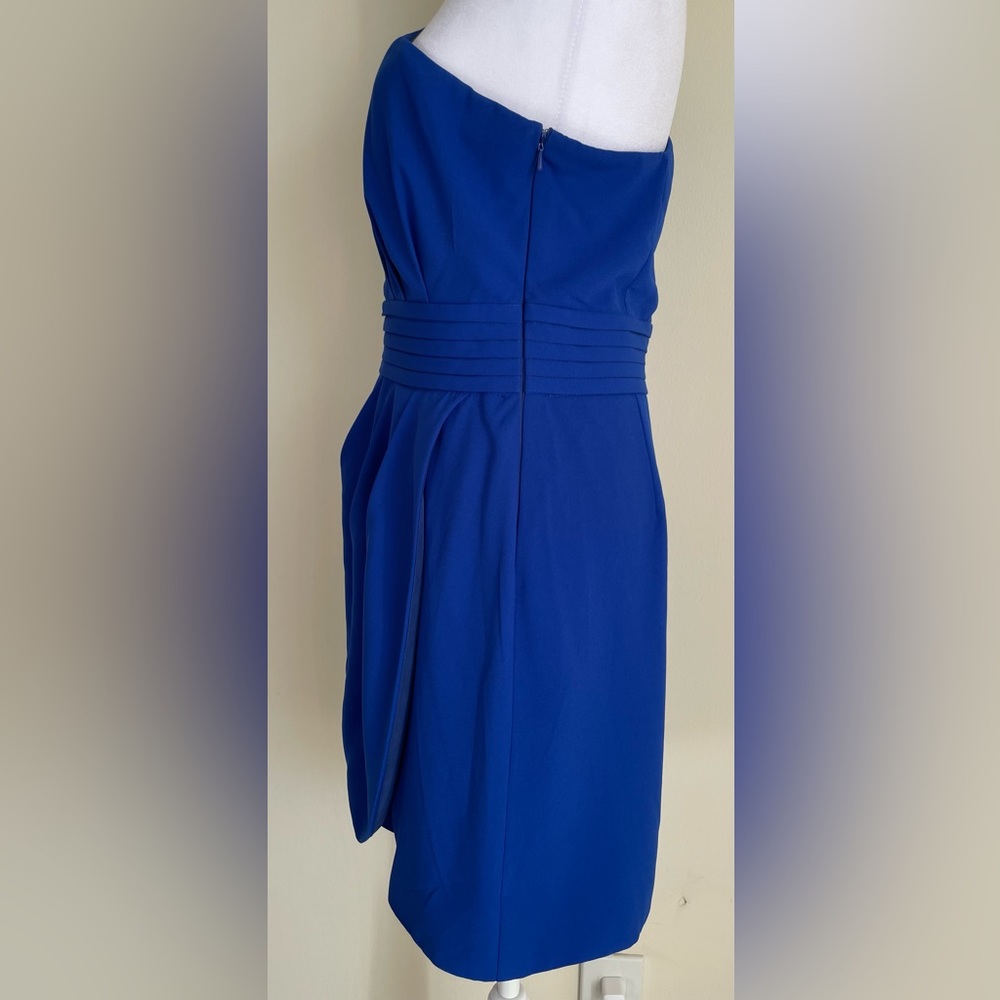 MINUET by MODCLOTH ONE SHOULDER BOW, PLEATED WAIST, SIDE ZIP, SZ L, ROYAL BLUE - Picture 12 of 17